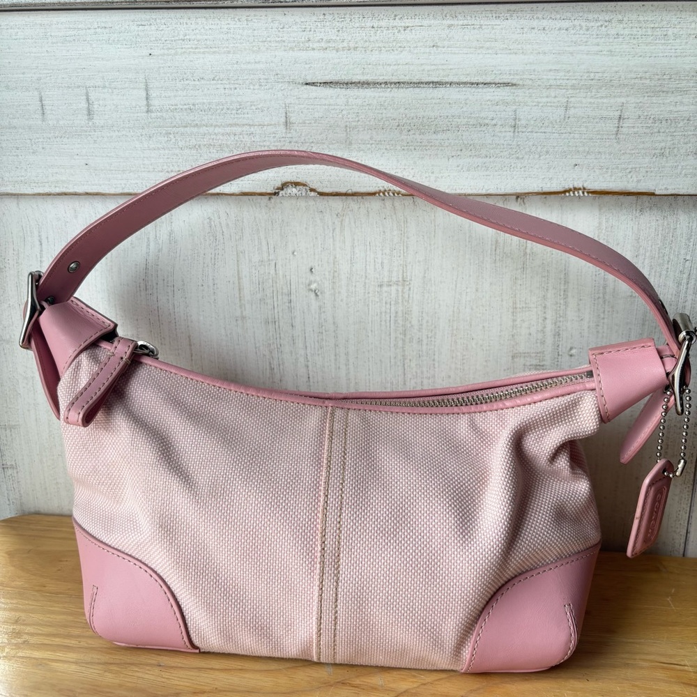 Vintage COACH L043-1839 Pink Canvas Leather Small Hobo Shoulder bag Y2K